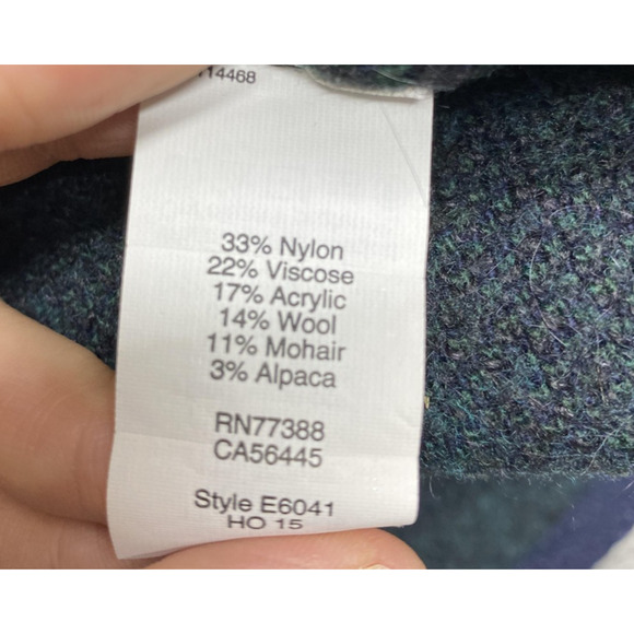 Madewell Sweater Womens XS Navy Green Plaid High Low Curved Hem Tunic Knit - Picture 6 of 9